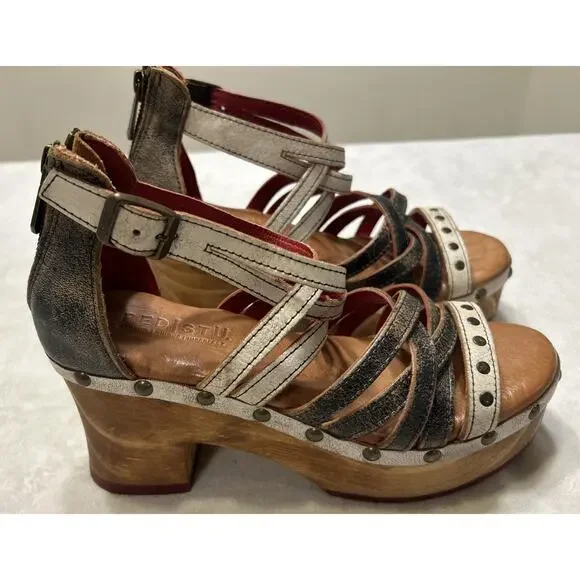 Bed Stu Women’s Sandals Size 7 Platform Leather Antonelli Wooden Heel Strappy - Picture 2 of 7